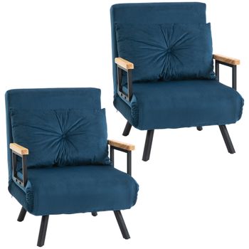 HOMCOM Pack de 2 Sofás Cama de 1 con Respaldo Ajustable de 5 Niveles y Almohadas Acolchadas 63x73x81 cm Azul   Aosom España