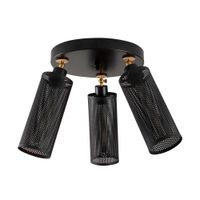 plafon de techo negro 3 luces pantallas cilindricas y base redondeada