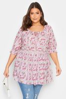 yours top blanco de flores rosas con cinturilla fruncida mujer curvy y tallas grandes yours