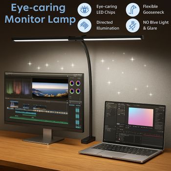 Lámpara de Escritorio LED de Doble Cabezal con Clip, Regulable, para Monitor, Lámpara de Mesa para Computadora, Lámpara de Arquitecto para Oficina, Luces de Lectura