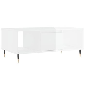 Mesa De Centro Madera Contrachapada Blanco Brillo 90x50x36,5 Cm Vidaxl