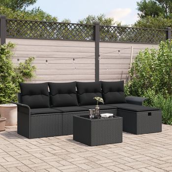 Conjunto De Sofá De Jardín De 6 Piezas Con Cojines  Negro Poliratán V0752 Unico / Negro