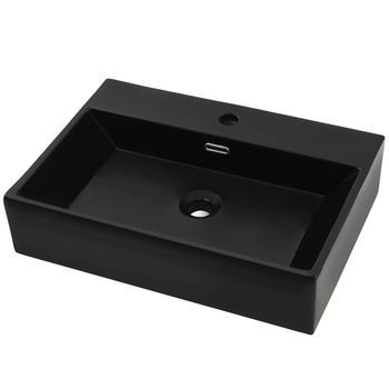 Lavabo De Baño Moderno | Lavabo Con Orificio Para Grifo Cerámica 76x42,5x14,5 Cm Negro