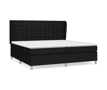 Cama box spring con colchón tela negro 200x200 cm botones