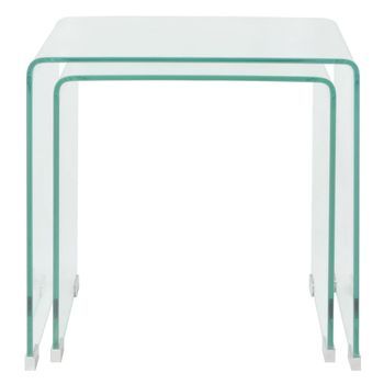 Set De Dos Mesas De Centro Apilables，mesa Auxiliar，mesa De Café Vidrio Templado Claro