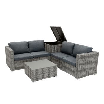Conjunto Modular De Muebles De Patio De Ratán - Gris 6 Piezas