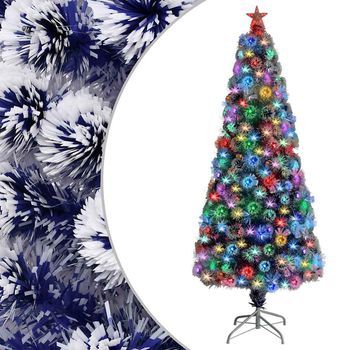 Árbol De Navidad Con Luces Fibra Óptica Blanco Y Azul 180 Cm Vidaxl