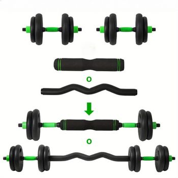 Juego de Mancuernas Ajustables Multifuncionales con Mango Opcional, 3 en 1 - Barra Recta, Rueda Abdominal, para Flexiones