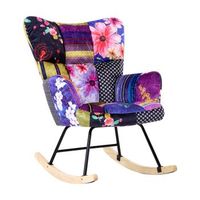 silla mecedora tapizado de terciopelo patas de madera patchwork multicolor oulu