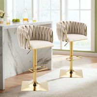 taburete de bar - silla para comedor y cocina - terciopelo - marfil 53x51x87cm