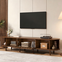 mueble para tv con puerta abatible de ratan y 2 puertas correderas de listones - mdf - nogal 180x40x40cm