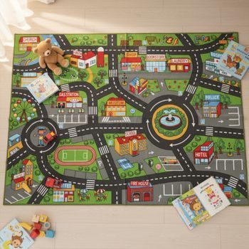 Alfombra Infantil Carretera De Ciudad 200x150 Cm Multicolor Aiyaplay