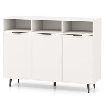 Costway Aparador Buffet Armario de Almacenaje para Cocina con Estantes Ajustables Mueble de Bar con 3 Compartimentos y Puertas para Comedor Blanco