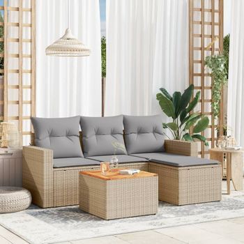 Conjunto De Sofás Jardín Con Cojines Beige Mezcla 5 Uds | Mueble Jardin Mesa Y Sillas Ratán Pe Cfw177344