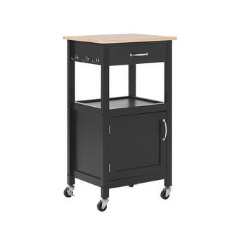 Carrito De Cocina Negro Tablero De Madera Clara 39 X 48 X 89 Cm Ruedas Estante Cajón Siena