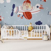 cama infantil de suelo de 90 x 200 cm madera de pino blanca y barandilla