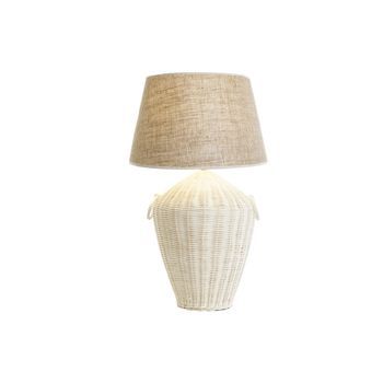 Lampara Sobremesa Ratan Lino 42x42x70 Blanco