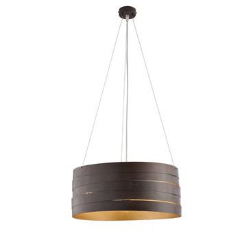 Mambo - Lámpara Colgante Negra Con Efecto Óxido Exterior, Interior Dorado Y Cables De Acero, 3 Luces