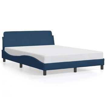 Cama Matrimonial | Cama Para Adultos | Estructura De Cama Con Cabecero De Tela Azul 120x200 Cm
