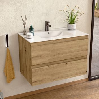 Mueble Baño Suspendido 100 Cm Roble, Encimera Bellobath