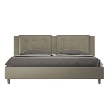 Cama Matrimonial Sin Somier Acolchada 200x210 Cuero Sintético Capuchino Annalisa