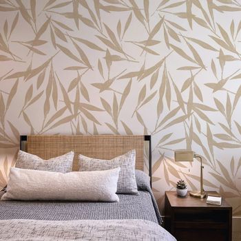 Papel pintado panoramico huellas de plantas, beige 225 x 250