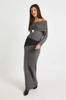 Vestido Jersey Maxi Oversize Premium Con Escote Bardot, Gris