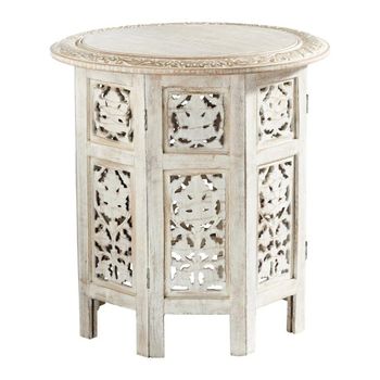 Mesa auxiliar de madera de mango incisa blanca