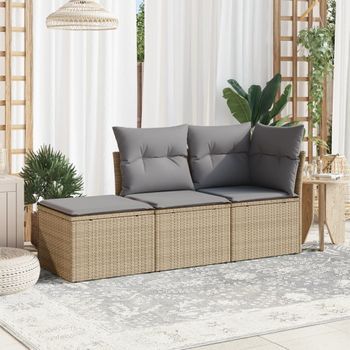 Conjunto De Sofás De Jardín Con Cojines Beige 3 Uds | Mueble Jardin Mesa Y Sillas Ratán Pe Cfw462699