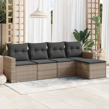 Conjunto De Sofás Jardín Con Cojines 5 Uds | Mueble Jardin Mesa Y Sillas Ratán Sintético Gris Cfw590781