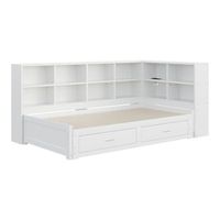 cama extensible blanca de 90 a 180 x 190 cm con estantes usb y 2 cajones