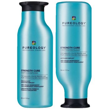 Pureology Strength Cure Shampoo and Conditioner Bundle for Damaged Hair, Sulphate Free for a Gentle Cleanse with Vegan Formulas