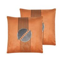 conjunto de 2 cojines decorativos naranja terciopelo patron geometrico 45 x 45 cm cremallera dormitorio sala de estar glamour ceropegia