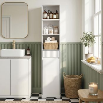 Armario Alto De Baño De Melamina Homcom 33x30x172cm-blanco