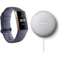 fitbit charge 3  google chalk nest mini 2nd gen bundle - blue grey  rose gold universal blue