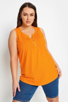 Yours Camiseta Naranja Sin Mangas De Algodón Con Jaretas, Mujer Curvy Y Tallas Grandes, Yours