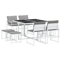 juego de comedor de jardin 9 uds  conjunto mueble jardin mesa y sillas con cojines textilene blanco