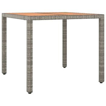 Mesa De Jardín | Mesa De Exterior Ratán Pe Gris Y Superficie Madera Maciza Acacia