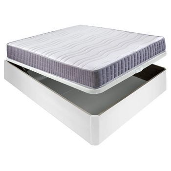 Colchón Visco Line 19 Cm Firmeza Alta Suavidad Y Económico + Canapé Abatible Madera 3d Transpirable Altura 34 Cm - Blanco - 90x190 Cm