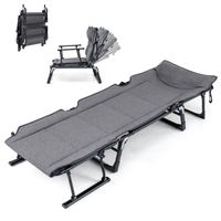 costway cama plegable 3 en 1 de una pieza con tubo cuadrado y respaldo ajustable en 6 posiciones para camping interior y exterior gris