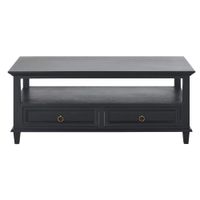 mesa de centro negra con 2 tableros y metal color laton