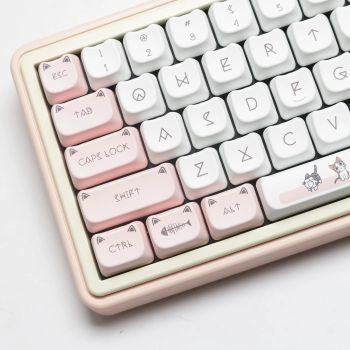 Teclas PBT para teclado mecánico Cherry Mx Switch, teclas de tono Sub de perfil MAO, Gaming Cute Cheese Cat, teclado de madera GMK67