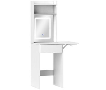 Homcom tocador de maquillaje con luces led de color ajustable en 3 tonos y espejo tocador pequeño moderno con lateral abatible cajón compartimentos abiertos para espacios pequeños blanco