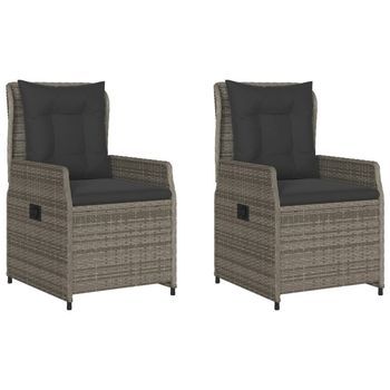Pack 2 Uds Sillones Reclinables De Jardín | Silla De Jardín | Silla De Exterior Ratán Sintético Gris