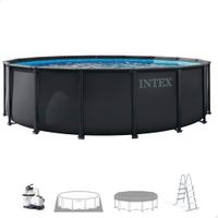 intex - piscina desmontable redonda ultra xtr gris oscuro lona triple capa estructura metalica anticorrosion depuradora de arena escalera desmontable tapiz protector cobertor tecnologia hydro