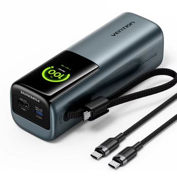 Vention FKG 200W 99.9Wh 27000mAh Power Bank con pantalla TFT inteligente y cable USB-C integrado Batería externa con 2 e