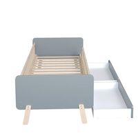 cama infantil 90x190 cm de madera maciza con 2 cajones y somier color gris diseno estiloso construccion robusta esquina redondeada facil montaje ideal para ninos en crecimiento