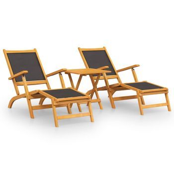 Sillas De Jardín | Silla De Exterior | Sillon Jardín Con Reposapiés Y Mesa Madera Acacia Textilene