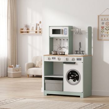 Cocina De Juguete Con Lavandería Máquina De Hielo Verde Aiyaplay