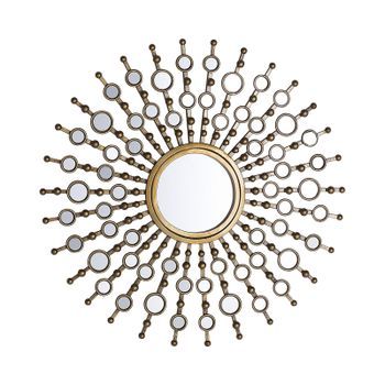 Espejo De Pared Dorado 70 Cm Redondo Forma De Sol Glamour Vintage Hollywood Acabado Brillante Blois